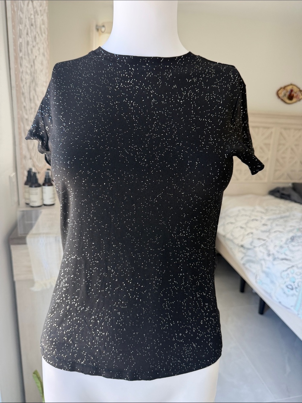 Black Speckled Crewneck Women's Top